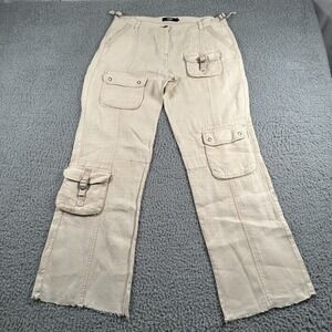 Jaded London Pants Womens S Beige Linen Cargo Paratrooper Utility Wide Leg New‎